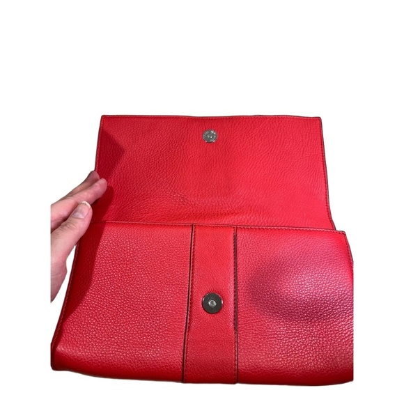 Vince Camuto Red Leather Silver Studded Embellished Clutch Evening Bag - Picture 7 of 12